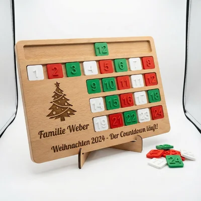 Advents-Countdown-Board mit 3D-Zahlen und Gravur