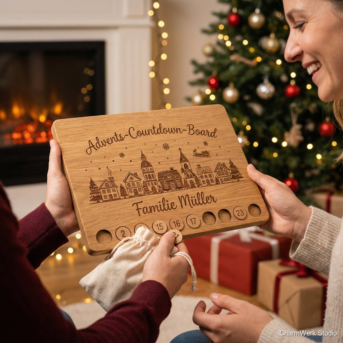 Advents-Countdown-Board mit 3D-Zahlen und Gravur - Lifestyle
