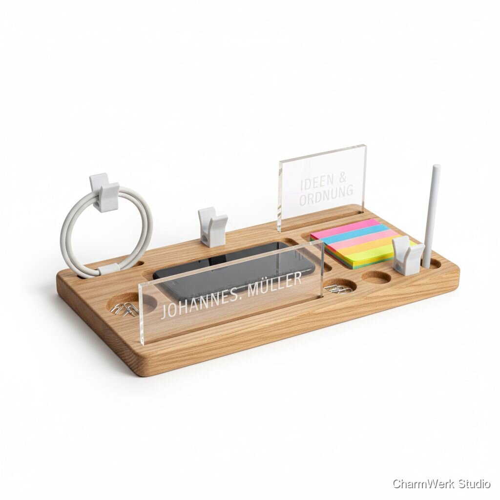 Stiftehalter-Set mit Acrylnamen und Holzbase