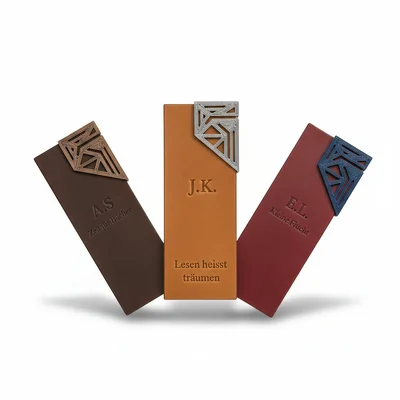 Lesezeichen-Set aus Leder mit 3D-Eckenclip