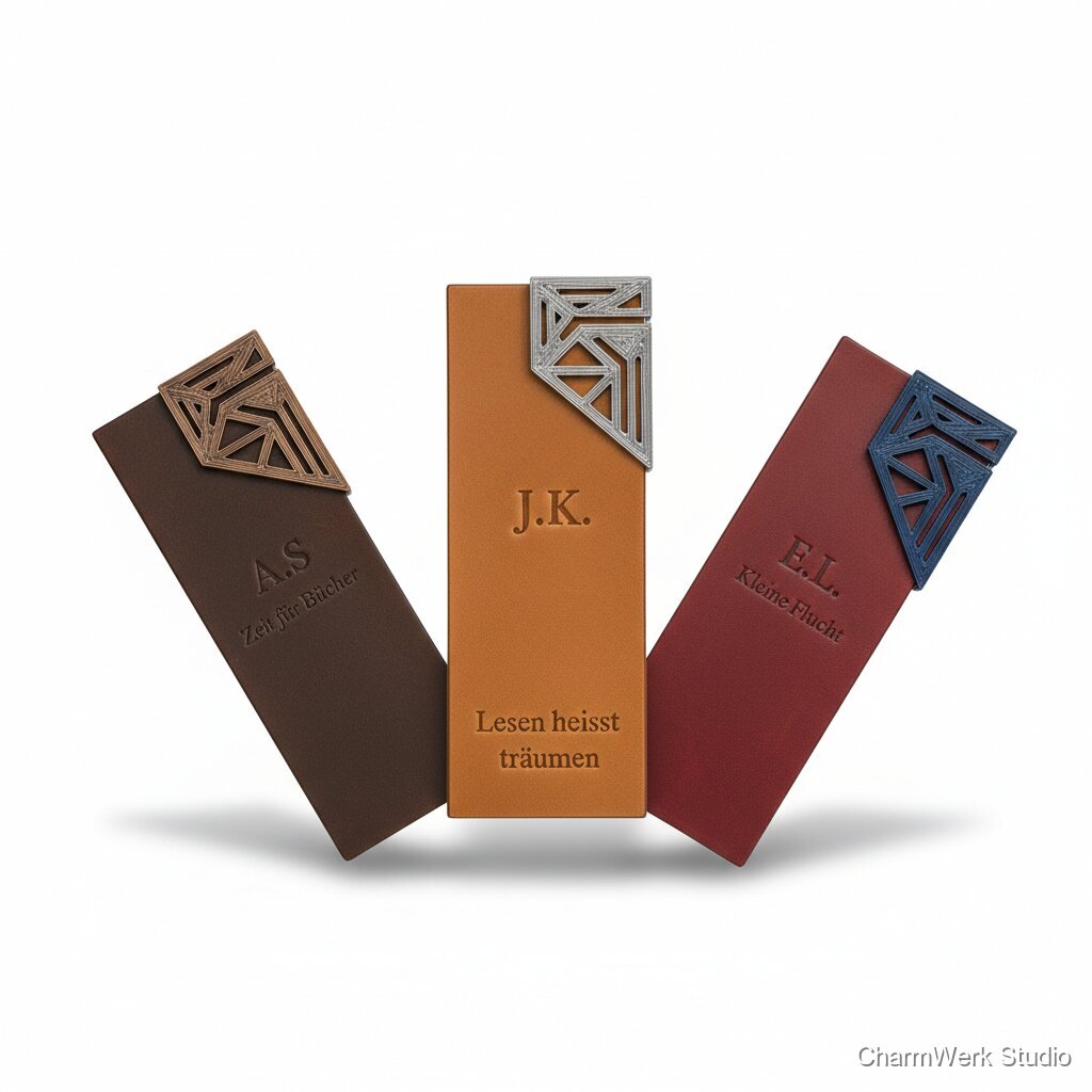 Lesezeichen-Set aus Leder mit 3D-Eckenclip