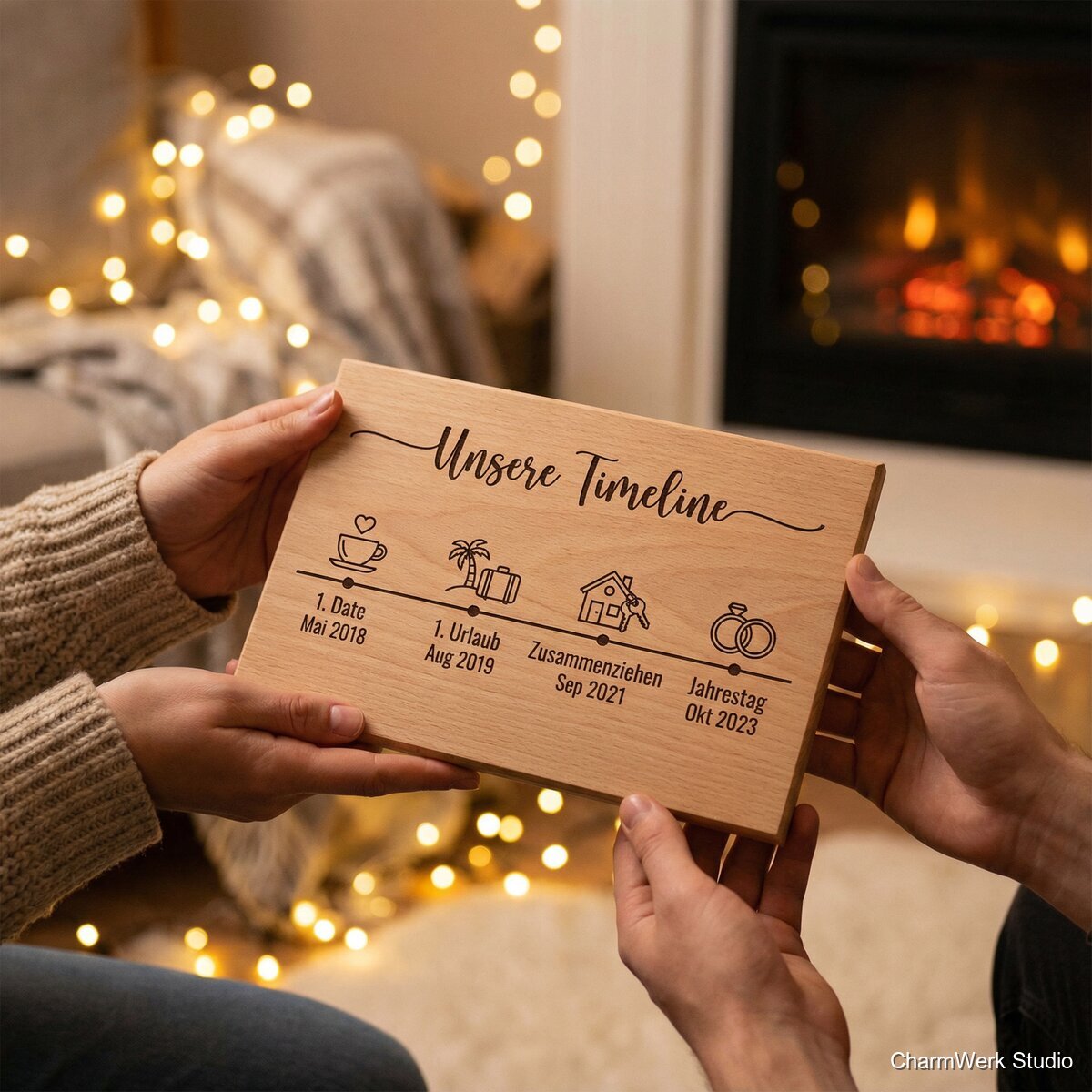 Lasergravierte „Unsere Timeline“-Holztafel - Lifestyle