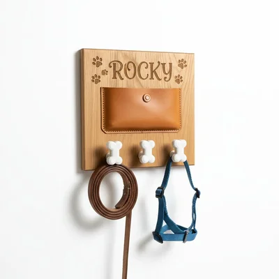 Hundemarken-Organizer mit Lederfach und 3D-Leinenhaken