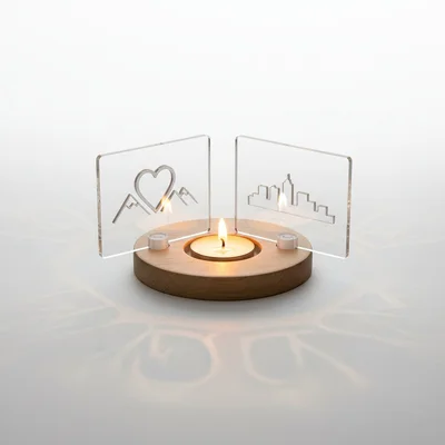 Teelicht-Set mit Acryl-Schattenspiel und Holzsockel