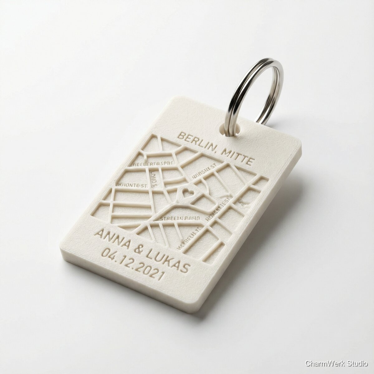 Personalisierter Stadtplan-Schlüsselanhänger als Relief - Seitenansicht