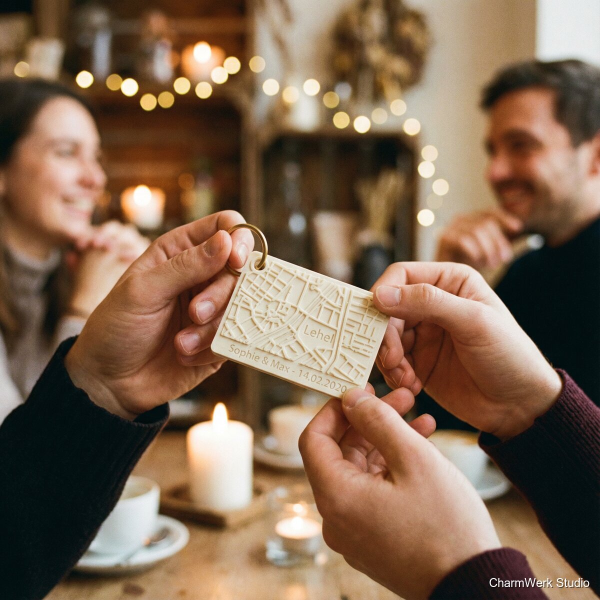 Personalisierter Stadtplan-Schlüsselanhänger als Relief - Lifestyle