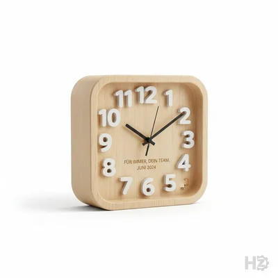 Schreibtischuhr mit Holzgehäuse und 3D-Ziffern