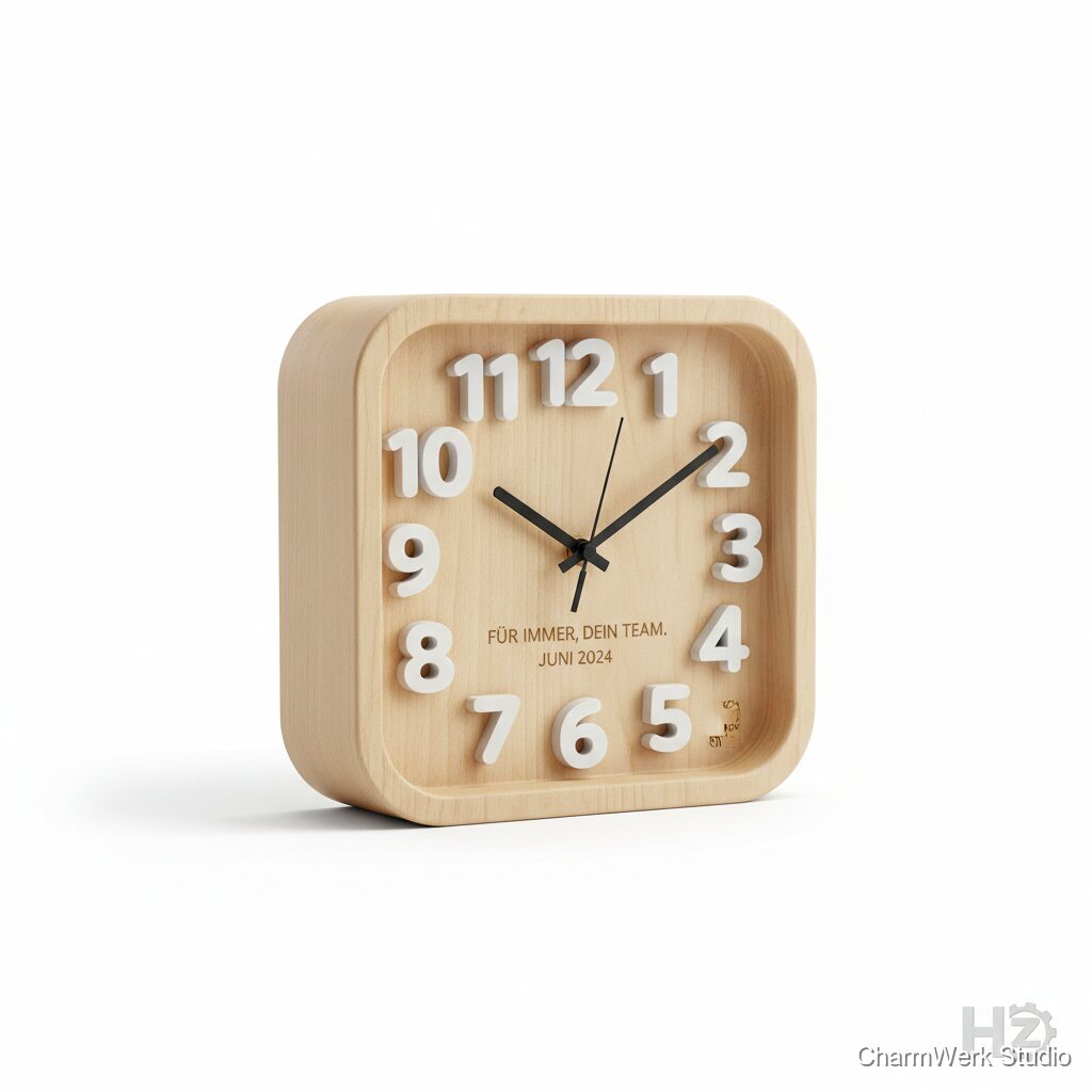 Schreibtischuhr mit Holzgehäuse und 3D-Ziffern