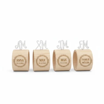 Serviettenring-Set aus Holz mit 3D-Monogramm