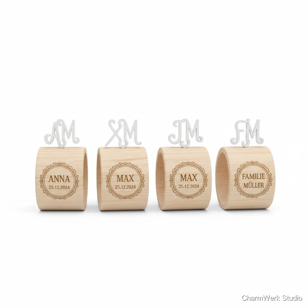 Serviettenring-Set aus Holz mit 3D-Monogramm