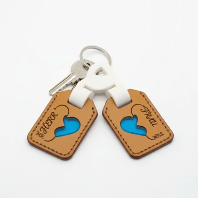 Schlüsselanhänger-Duo Leder mit Acryl-Inlay und 3D-Connector