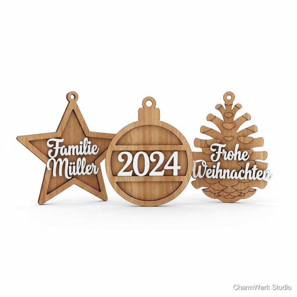 Weihnachtskranz-Anhänger Set mit 3D-Schriftzügen