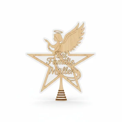 Weihnachtsbaum-Spitze aus Holz mit Familiennamen