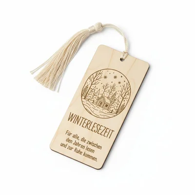 Graviertes Holz-Buchzeichen „Winterlesezeit“