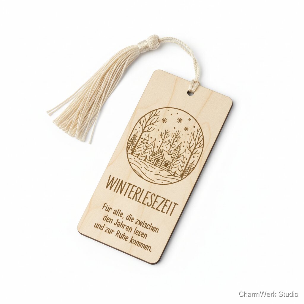 Graviertes Holz-Buchzeichen „Winterlesezeit“