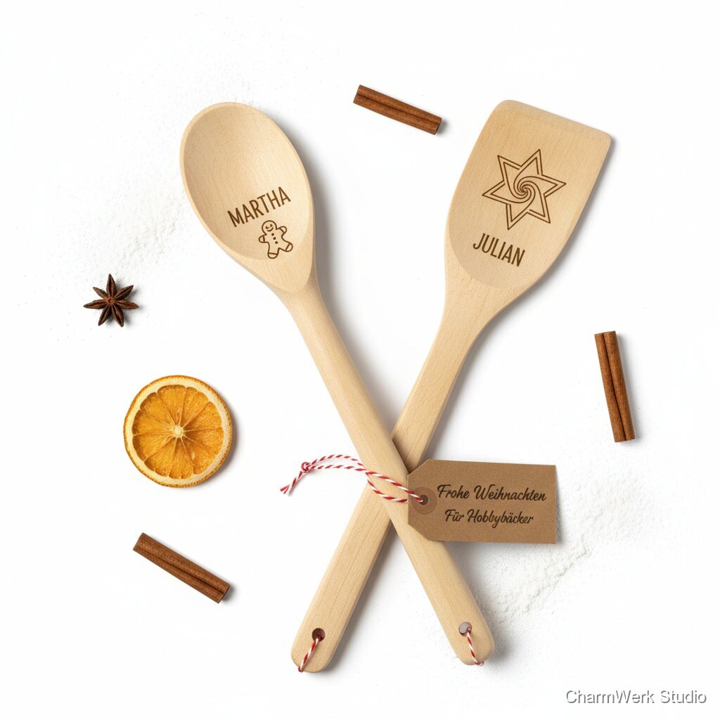 Weihnachts-Kochlöffel-Set mit Namen und Motiven