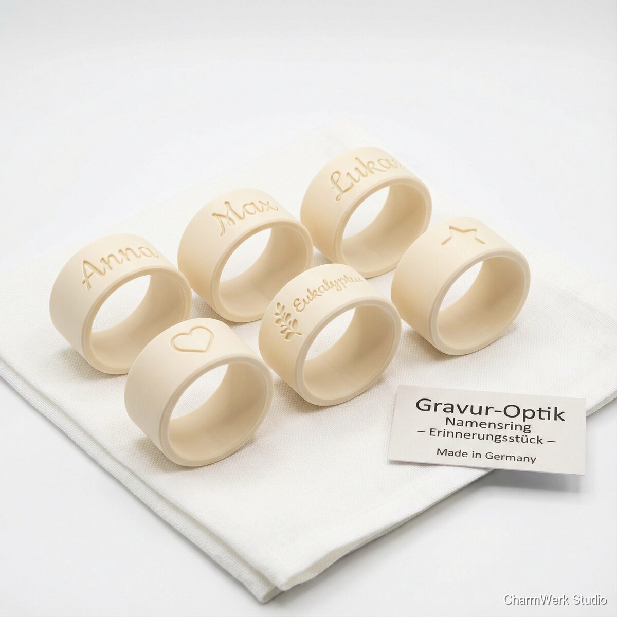 Gravur-Optik Namensring als Serviettenhalter-Set