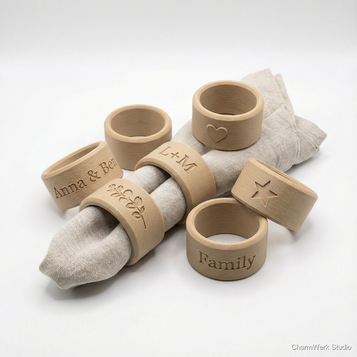 Gravur-Optik Namensring als Serviettenhalter-Set - Seitenansicht