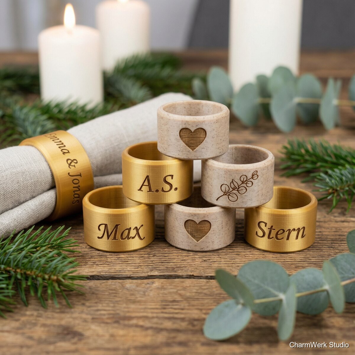 Gravur-Optik Namensring als Serviettenhalter-Set - Detailansicht