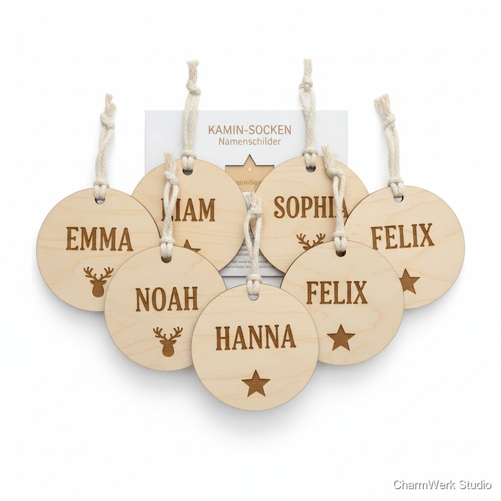 Kamin-Socken Namensschilder aus Holz (Set)