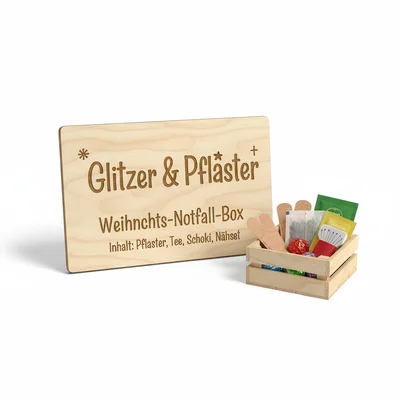 Weihnachts-Notfall-Box Schild „Glitzer & Pflaster“