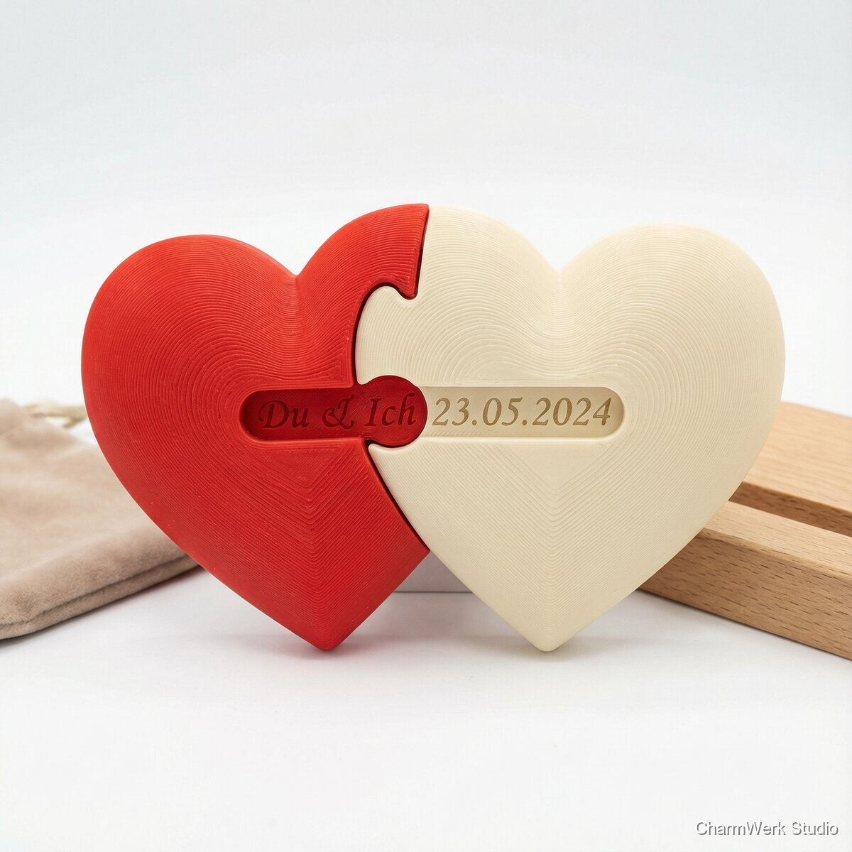 Puzzle-Herz Duo: Zwei Hälften mit Botschaft - Seitenansicht