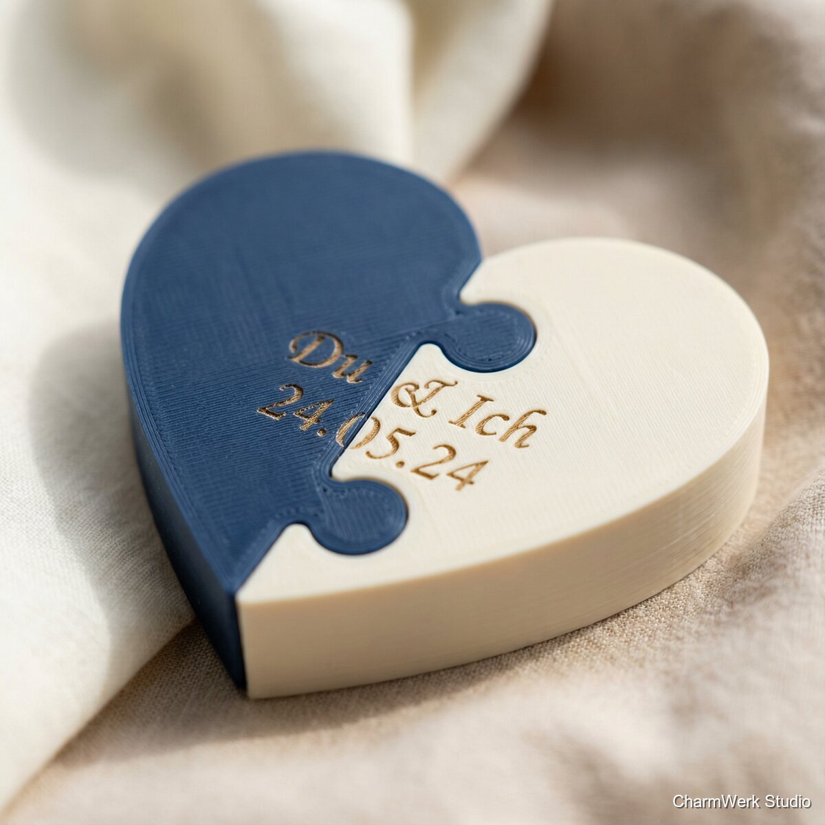 Puzzle-Herz Duo: Zwei Hälften mit Botschaft - Detailansicht