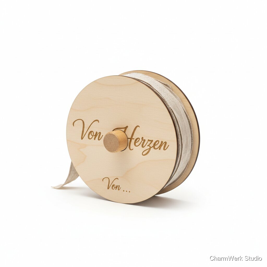Geschenkband-Spule mit Gravur „Von Herzen“