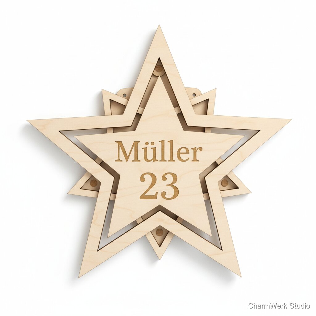 Weihnachtsstern-Wanddeko mit Hausnummer und Name