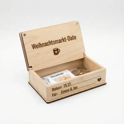 Mini-Weihnachtsmarkt-Gutscheinbox aus Holz