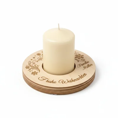 Weihnachts-Kerzenring aus Holz mit Namensgravur