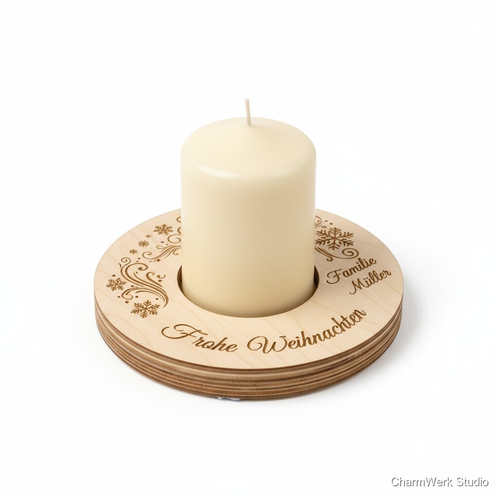 Weihnachts-Kerzenring aus Holz mit Namensgravur