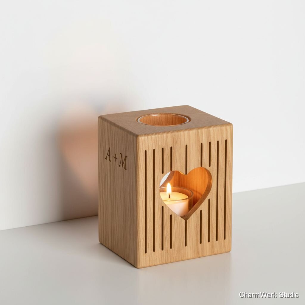 Personalisierter Teelichthalter „Herzschatten“