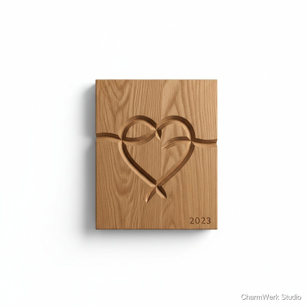 CNC-Wandbild „Zwei Linien, ein Herz“ aus Massivholz