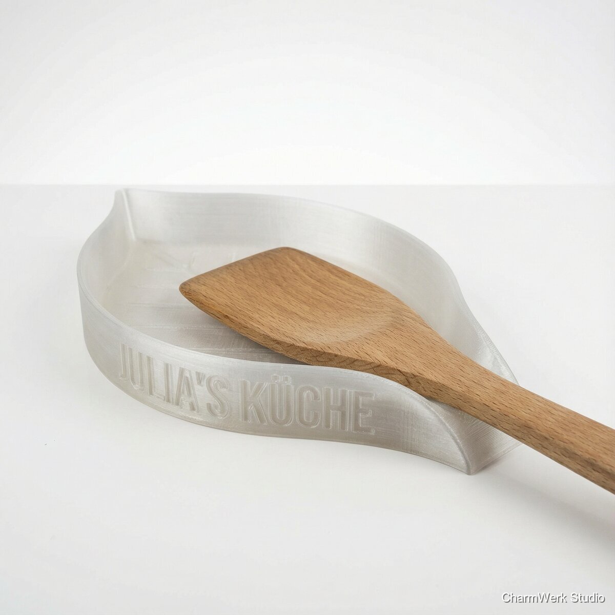 Personalisierte Kochlöffel-Ablage mit Namenszug - Seitenansicht