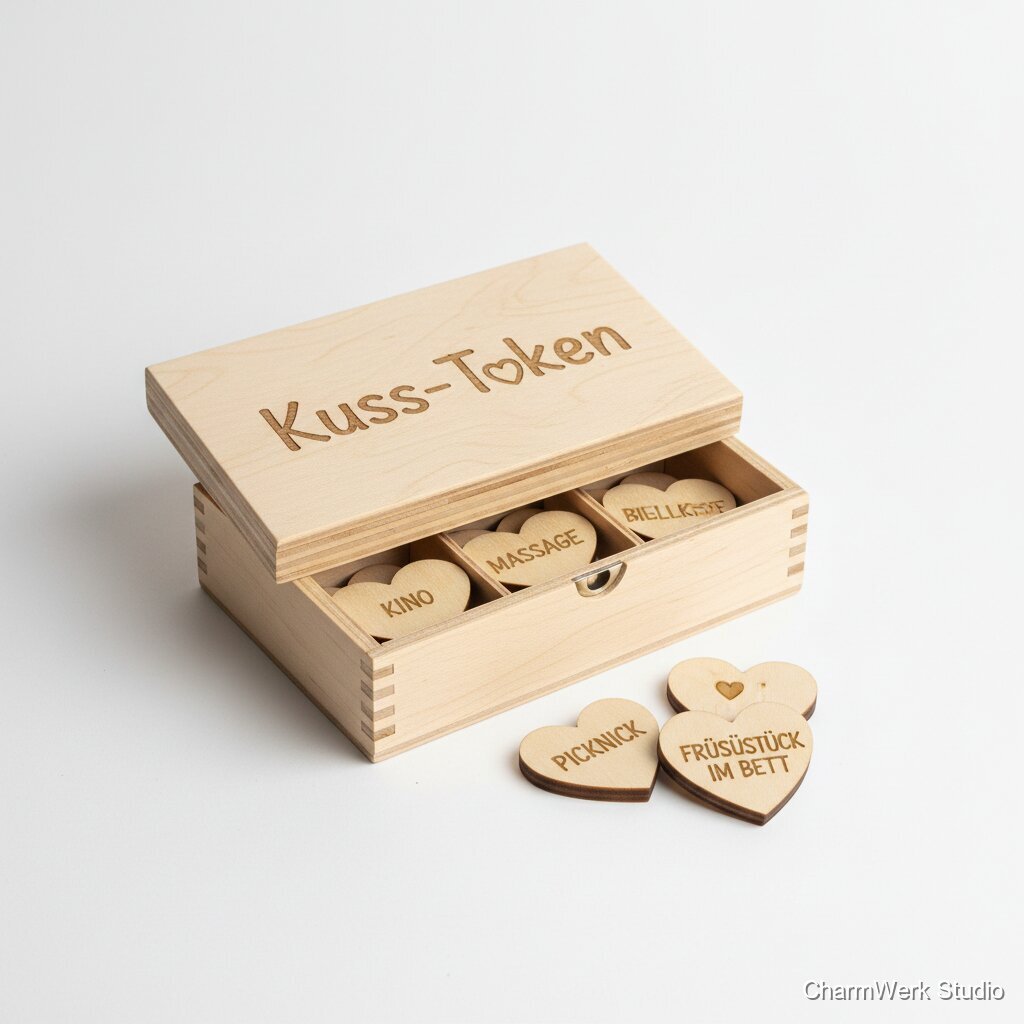 Personalisierte „Kuss-Token“-Box mit gefrästen Chips