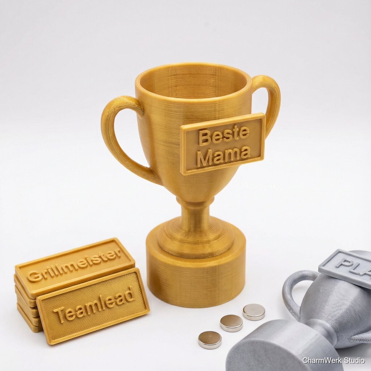 Mini-Trophäe „Beste*r …“ mit austauschbarem Schild - Seitenansicht