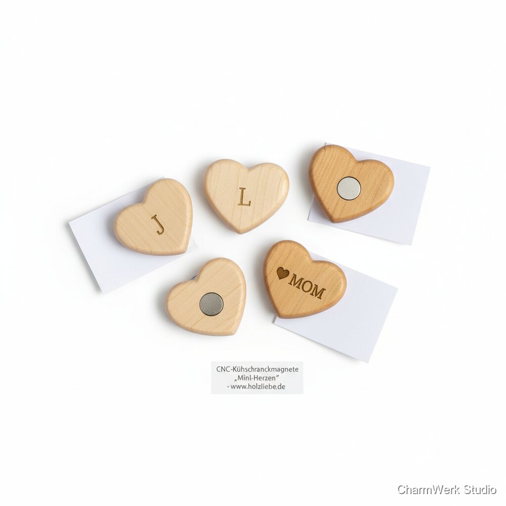 CNC-Kühlschrankmagnete aus Holz „Mini-Herzen“ Set