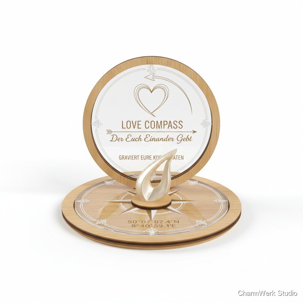 „Love Compass“ Tischkompass mit Koordinaten