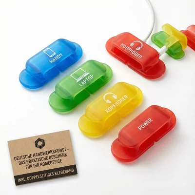 Schreibtisch-Kabelclip-Set mit Icons und Farbcodierung