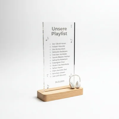 „Unsere Playlist“ Acrylstreifen mit 3D-Mini-Kopfhörer