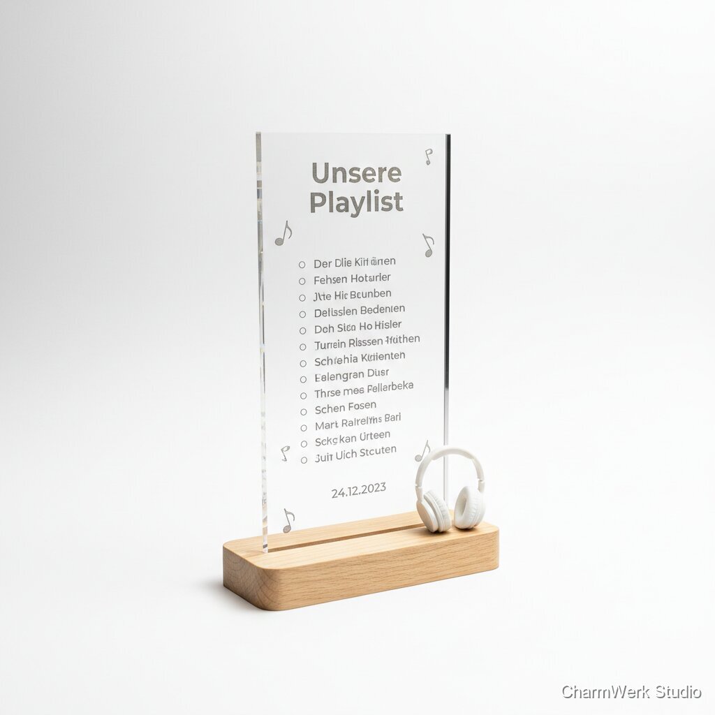 „Unsere Playlist“ Acrylstreifen mit 3D-Mini-Kopfhörer