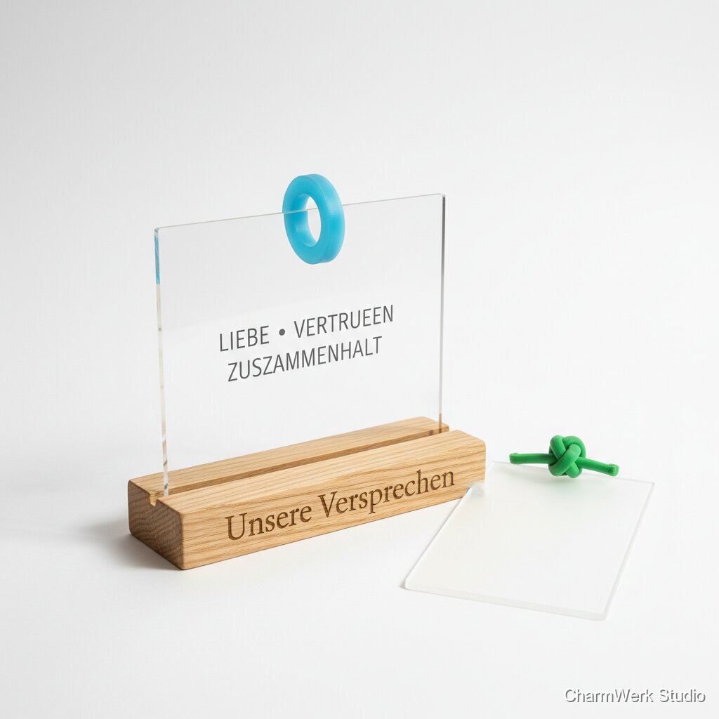 „Unsere Versprechen“ Kartenständer mit 3D-Klammer